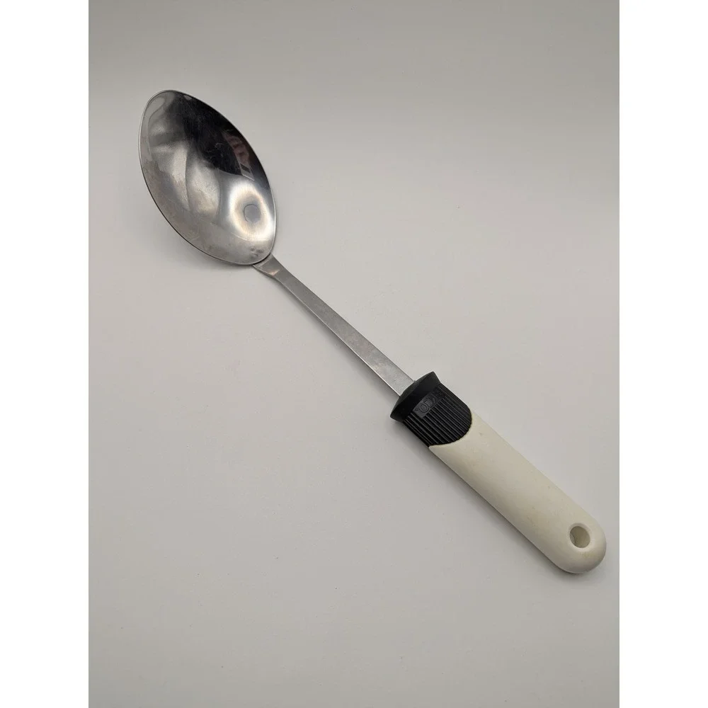 Vintage EKCO Serving Spoon Stainless Steel White‎ Black Plastic Handle Utility
